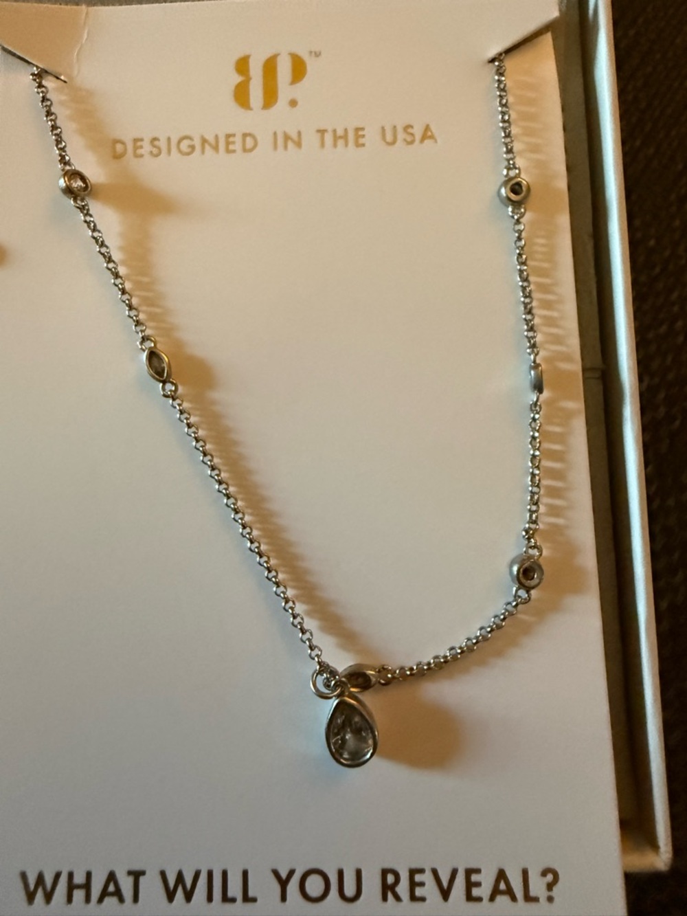 Rhodium Teardrop Pendant Necklace